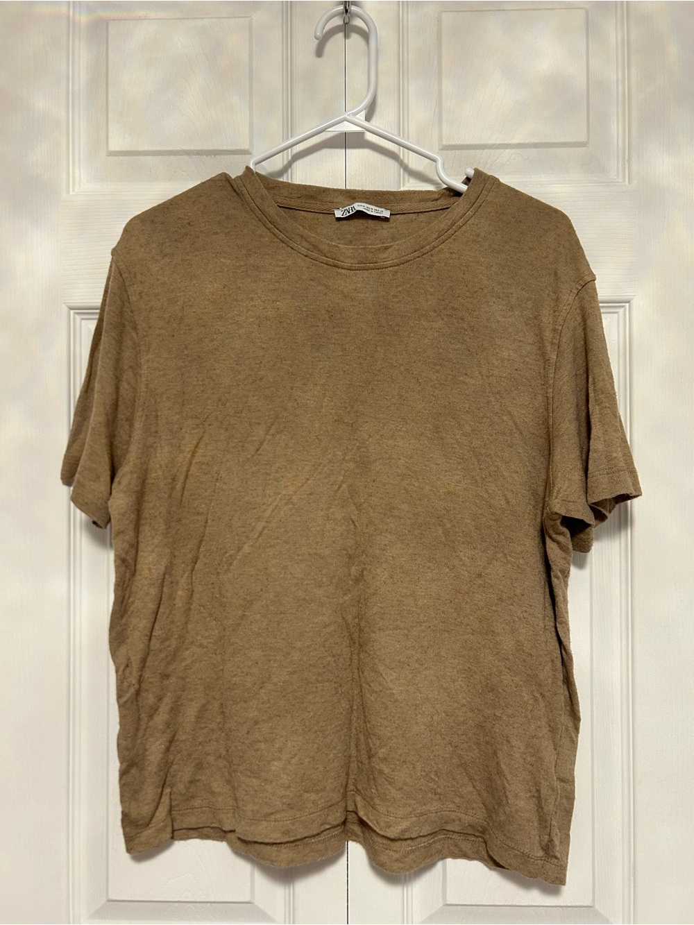 Zara Men's Short Sleeve Crew Tee in Light Brown